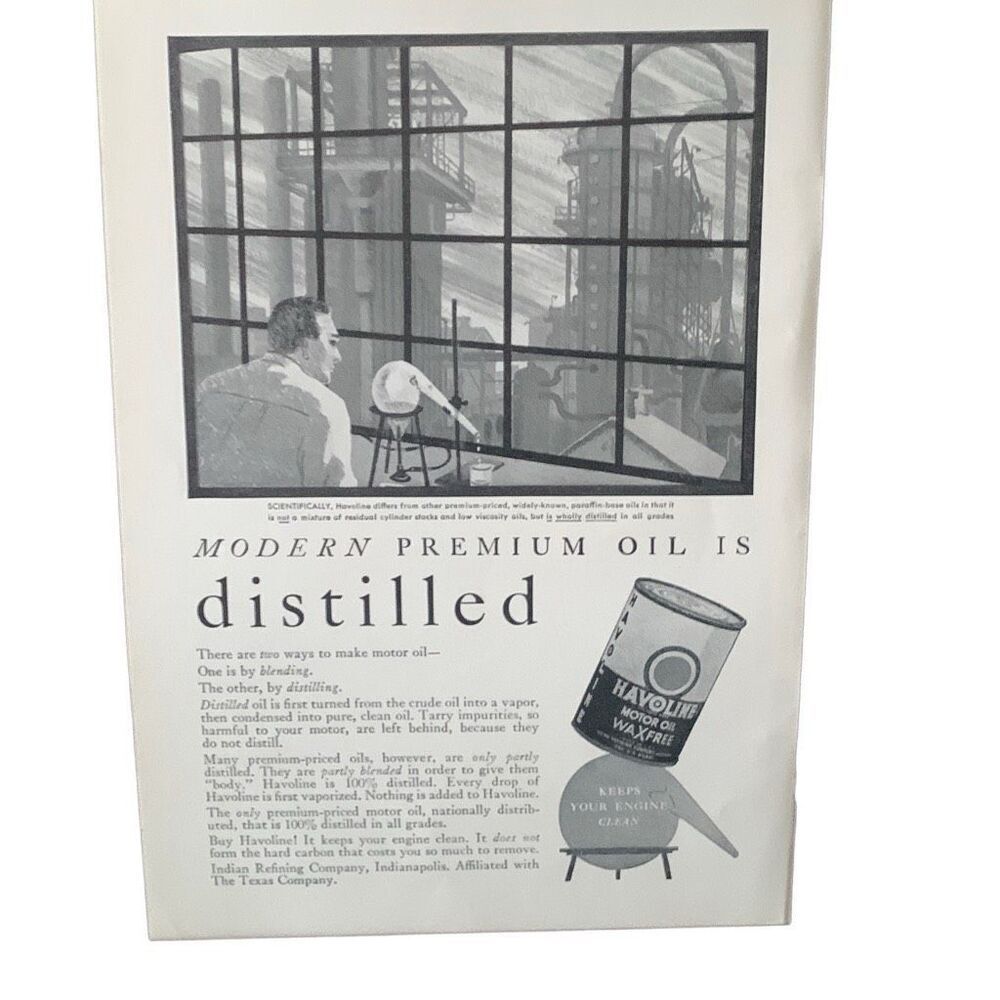 Vintage 1936 Havoline Premium Oil is Distilled Ad Advertisement